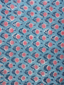 Blue Pink White Hand Block Printed Cotton Fabric Per Meter - F001F2223