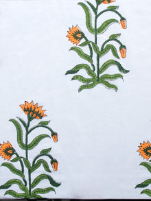 White Orange Green Hand Block Printed Cotton Fabric Per Meter - F001F1499