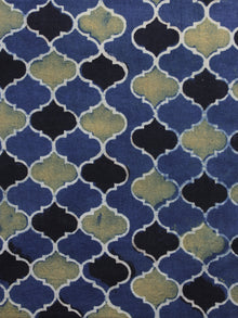 Blue Black Olive green Ajrakh Printed Cotton Fabric Per Meter - F003F1177