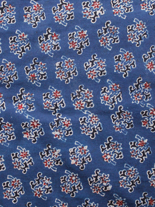 Indigo Black Rust Ivory Ajrakh Hand Block Printed Cotton Fabric Per Meter - F003F1595