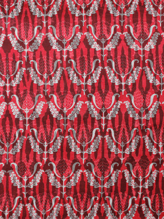 Red White Grey Hand Block Printed Cotton Fabric Per Meter - F001F1351