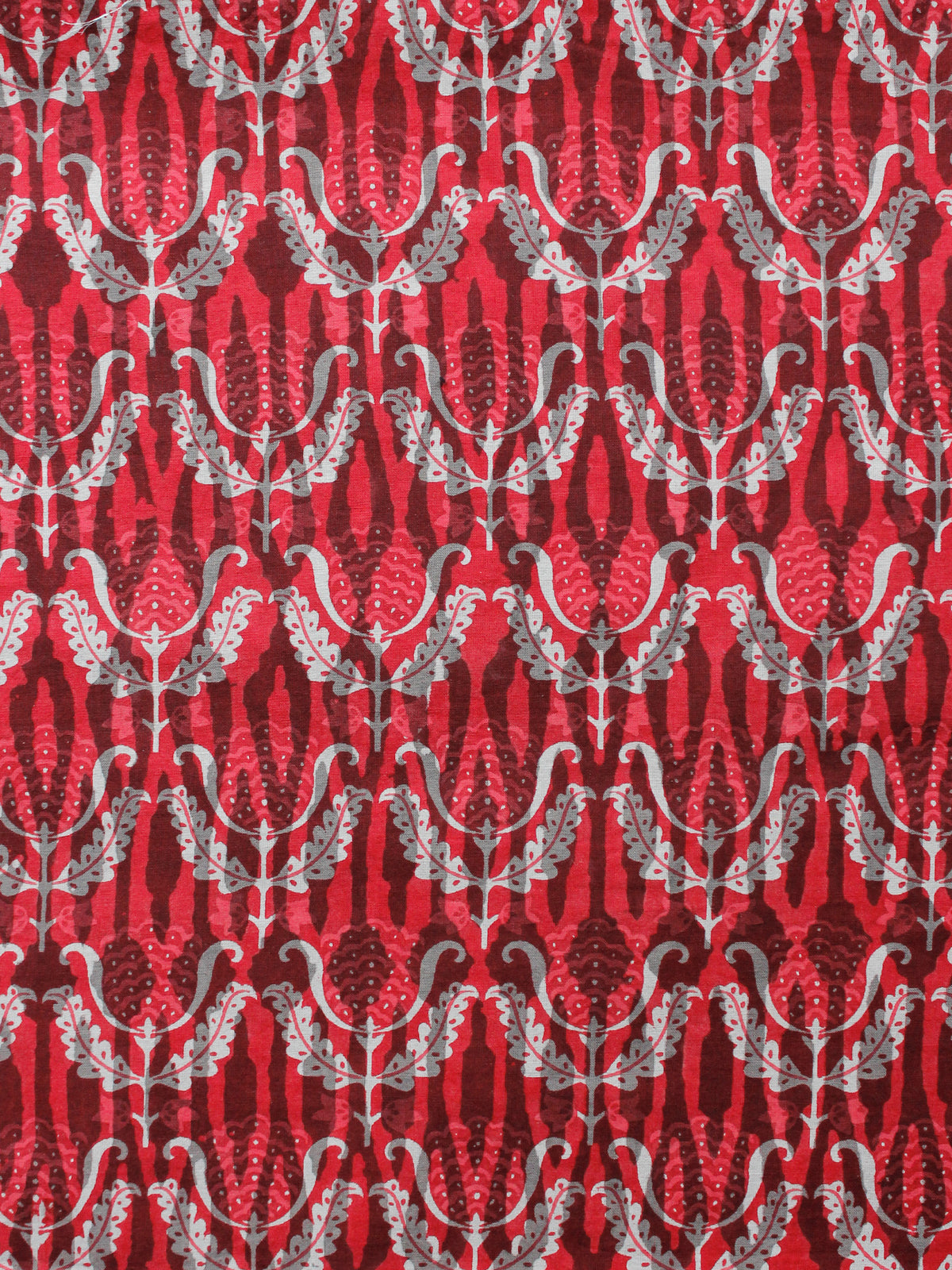 Red White Grey Hand Block Printed Cotton Fabric Per Meter - F001F1351