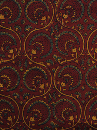 Maroon Green Yellow Ajrakh Hand Block Printed Cotton Blouse Fabric - BPA021