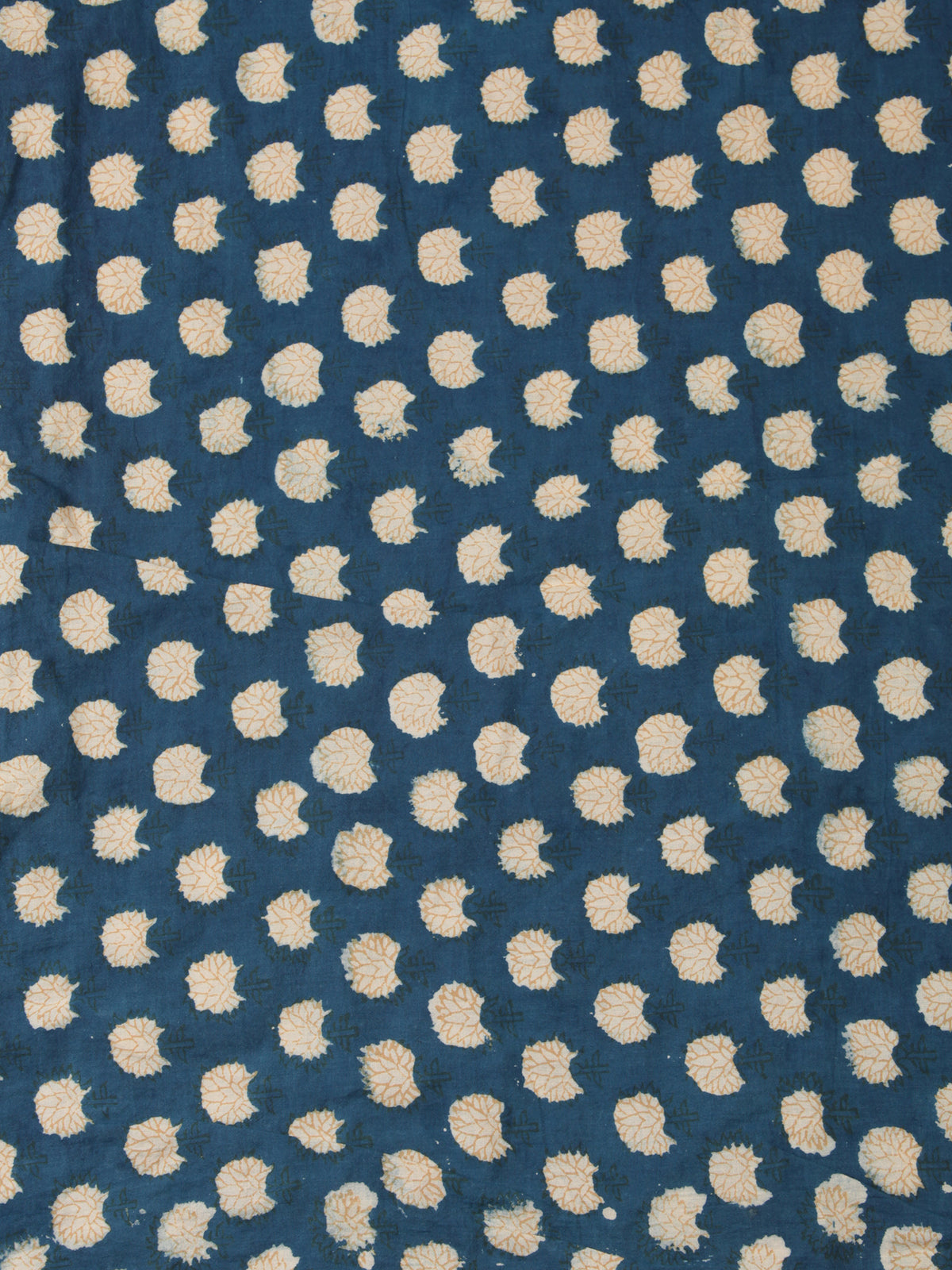 Indigo OffWhite Mustard Hand Block Printed Cotton Fabric Per Meter - F001F2459