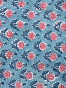 Blue Pink White Hand Block Printed Cotton Fabric Per Meter - F001F2223