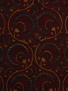Maroon Green Yellow Ajrakh Hand Block Printed Cotton Blouse Fabric - BPA021