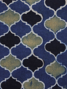 Blue Black Olive green Ajrakh Printed Cotton Fabric Per Meter - F003F1177