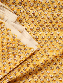 Yellow White Hand Block Printed Cotton Fabric Per Meter - F001F2178