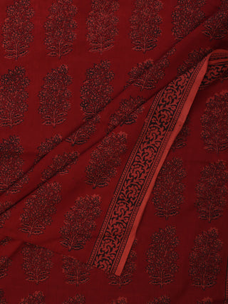 Crimson Red Black Bagh Printed Cotton Fabric Per Meter - F005F2073