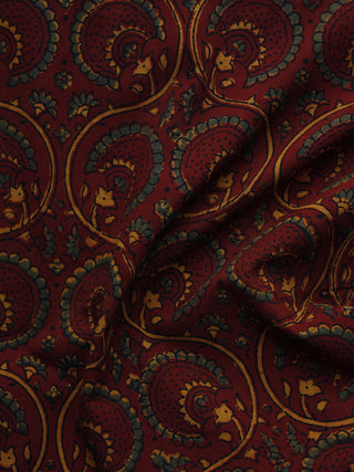 Maroon Green Yellow Ajrakh Hand Block Printed Cotton Blouse Fabric - BPA021
