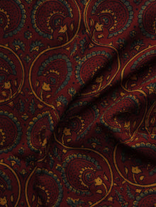 Maroon Green Yellow Ajrakh Hand Block Printed Cotton Blouse Fabric - BPA021