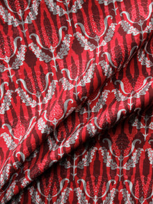 Red White Grey Hand Block Printed Cotton Fabric Per Meter - F001F1351