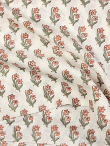 White Green Coral Hand Block Printed Cotton Fabric Per Meter - F001F2314