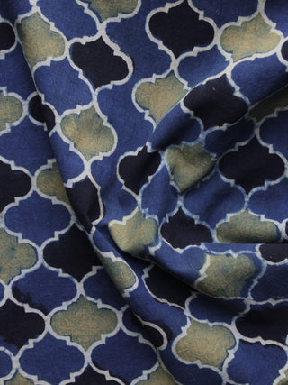 Blue Black Olive green Ajrakh Printed Cotton Fabric Per Meter - F003F1177