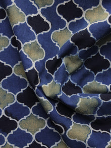 Blue Black Olive green Ajrakh Printed Cotton Fabric Per Meter - F003F1177