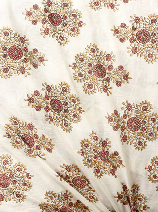 White Mustard Plum Hand Block Printed Cotton Fabric Per Meter - F001F1888
