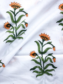 White Orange Green Hand Block Printed Cotton Fabric Per Meter - F001F1499