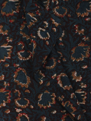Indigo Green Brown Red Hand Block Printed Cotton Fabric Per Meter - F001F2146