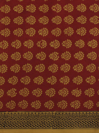 Maroon Olive Green Bagh Printed Cotton Fabric Per Meter - F005F2074