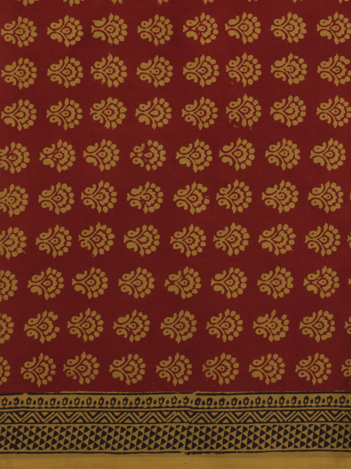 Maroon Olive Green Bagh Printed Cotton Fabric Per Meter - F005F2074