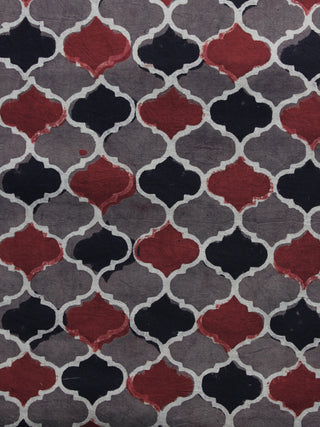 Brown Black Red Ajrakh Printed Cotton Fabric Per Meter - F003F1178