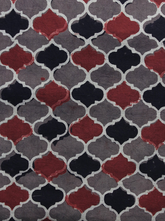 Brown Black Red Ajrakh Printed Cotton Fabric Per Meter - F003F1178