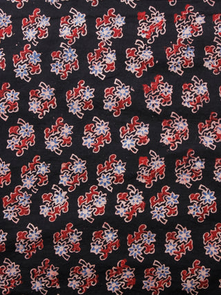 Black Ivory Red Blue Ajrakh Hand Block Printed Cotton Fabric Per Meter - F003F1596