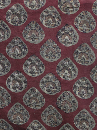 Maroon Red Grey light brown Hand Block Printed Cotton Fabric Per Meter - F001F1137