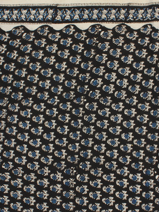 Black Indigo Ivory Hand Block Printed Cotton Fabric Per Meter - F001F2260