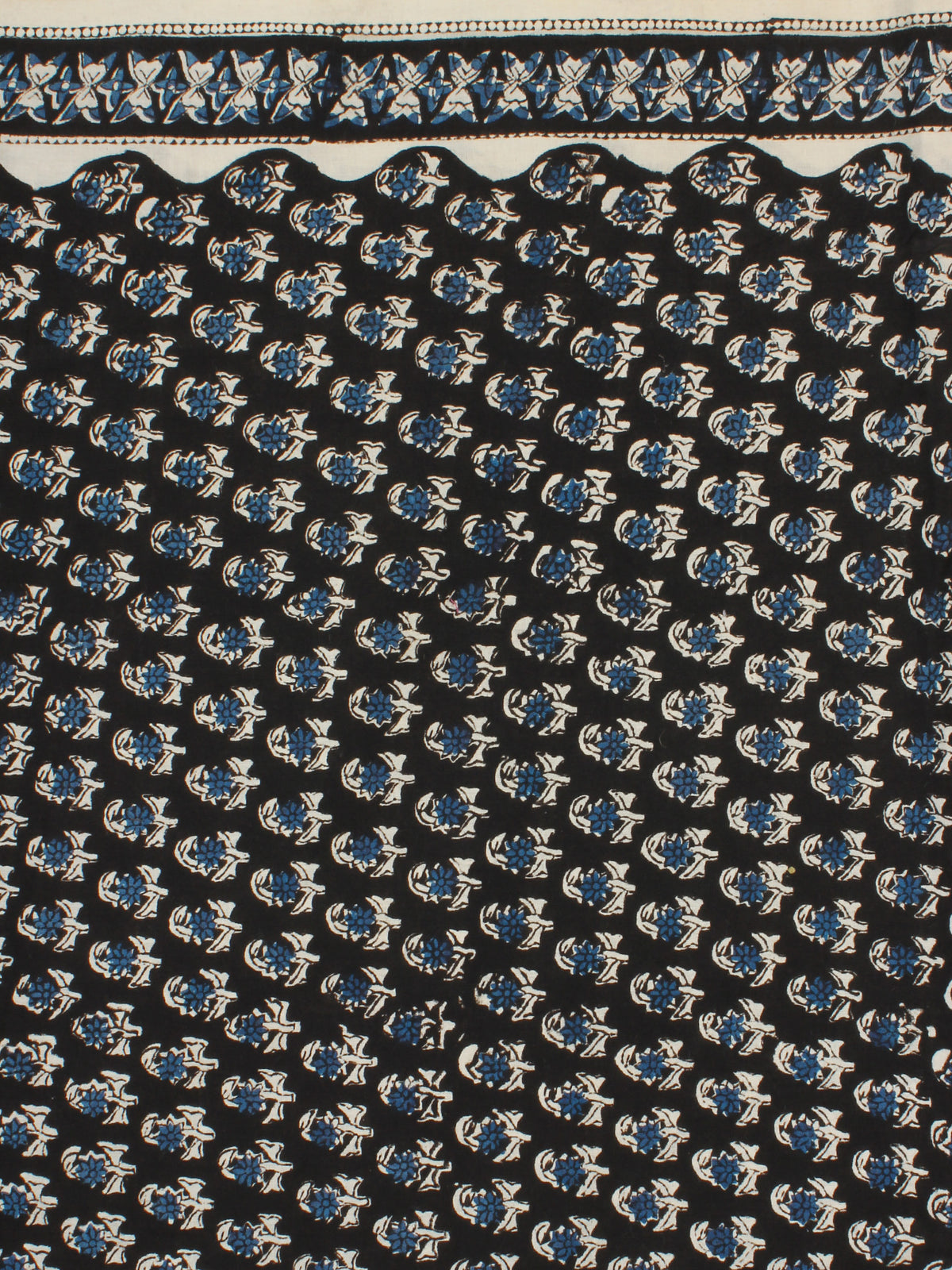 Black Indigo Ivory Hand Block Printed Cotton Fabric Per Meter - F001F2260