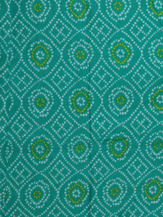 Green Parrot Green White Bandhani Block Printed Cotton Fabric Per Meter - F001F2380
