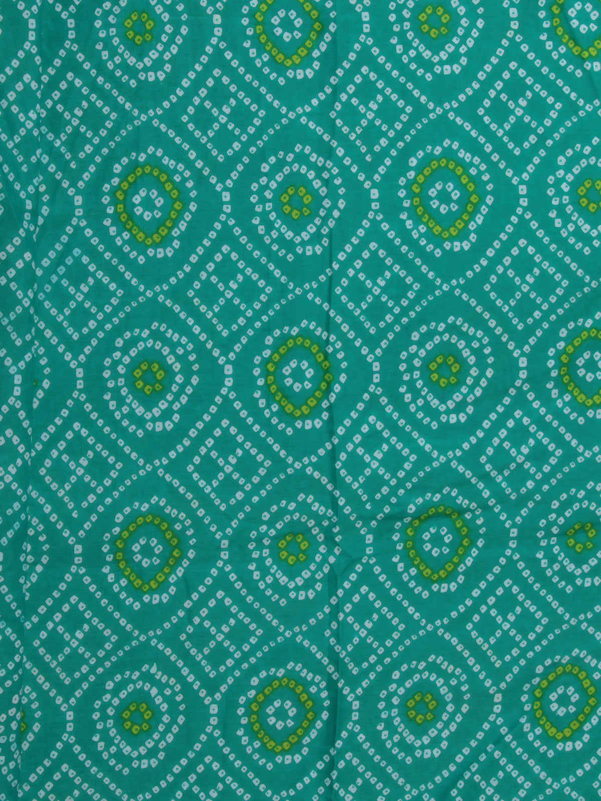 Green Parrot Green White Bandhani Block Printed Cotton Fabric Per Meter - F001F2380