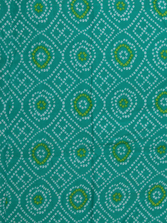 Green Parrot Green White Bandhani Block Printed Cotton Fabric Per Meter - F001F2380