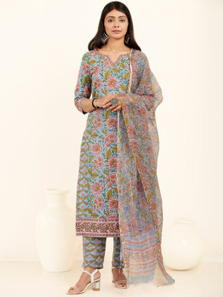 Jashn Zoya Set Of Kurta Pants Kota Doria Dupatta