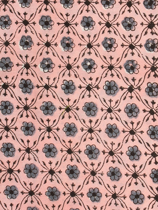 Pink Grey Hand Block Printed Cotton Fabric Per Meter - F001F2179