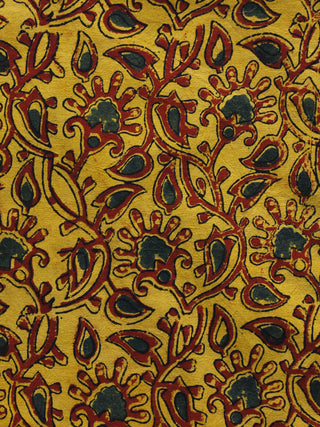 Yellow Maroon Green Ajrakh Hand Block Printed Cotton Blouse Fabric - BPA022