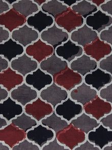 Brown Black Red Ajrakh Printed Cotton Fabric Per Meter - F003F1178