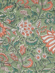 Green Coral Hand Block Printed Cotton Fabric Per Meter - F001F2315