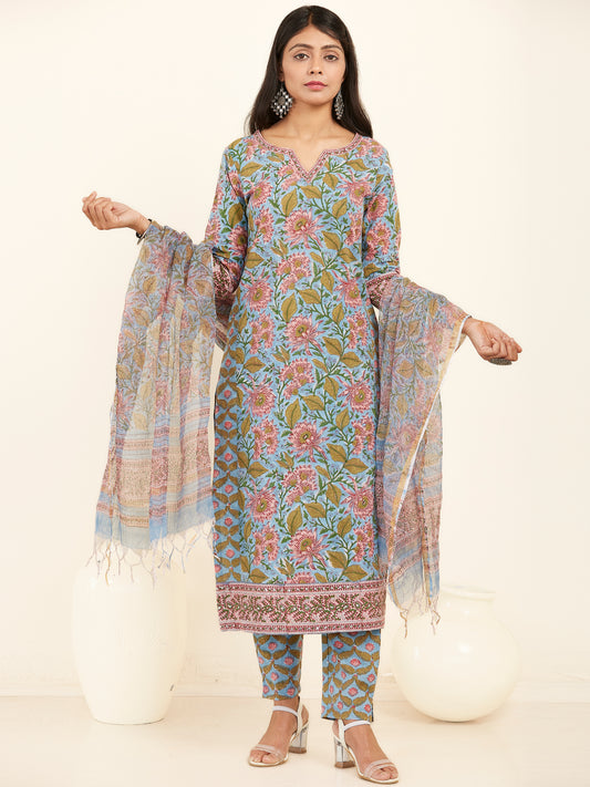 Jashn Zoya Set Of Kurta Pants Kota Doria Dupatta