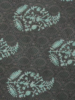 Teal Blue Ivory Grey Hand Block Printed Cotton Fabric Per Meter - F001F789