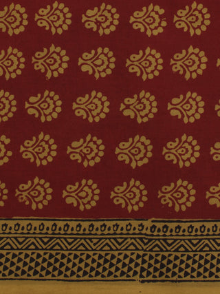 Maroon Olive Green Bagh Printed Cotton Fabric Per Meter - F005F2074