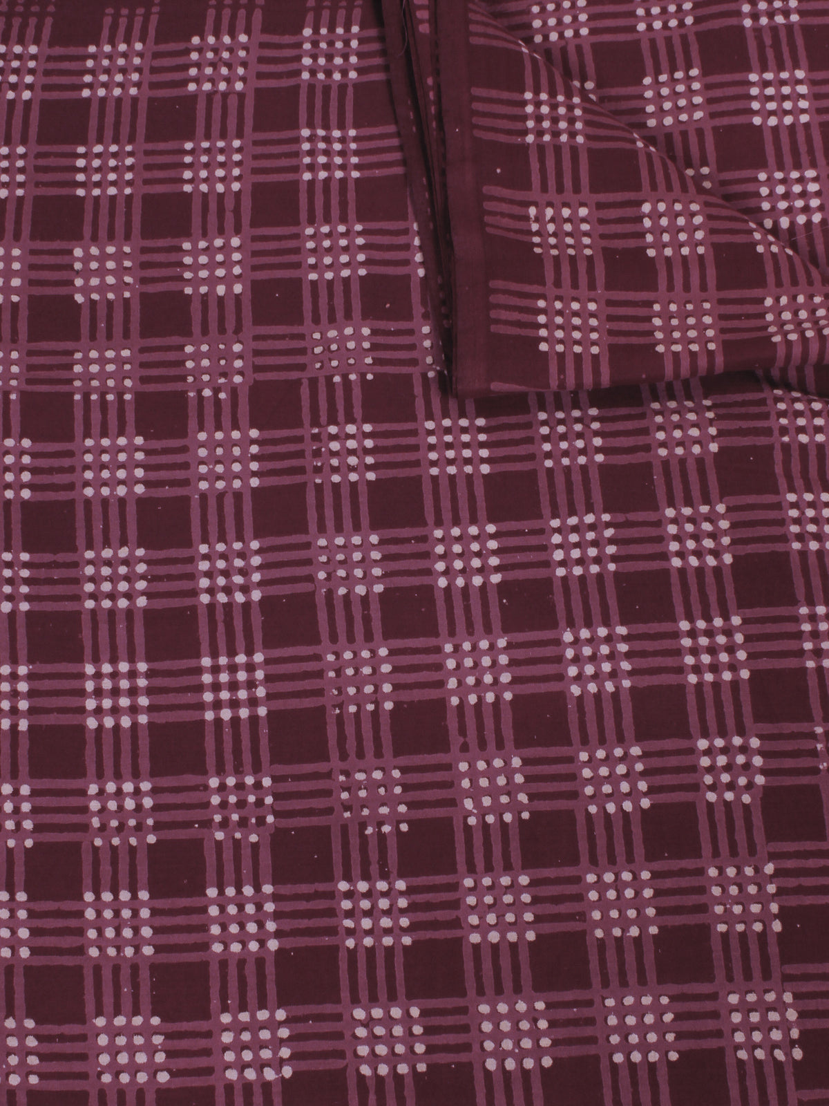 Purple Brown White Hand Block Printed Cotton Cambric Fabric Per Meter - F0916177