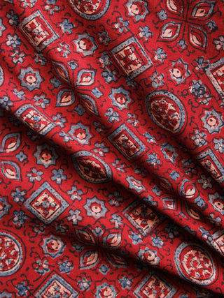 Red Black Blue Beige Ajrakh Hand Block Printed Cotton Fabric Per Meter - F003F1525