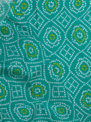 Green Parrot Green White Bandhani Block Printed Cotton Fabric Per Meter - F001F2380