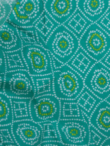 Green Parrot Green White Bandhani Block Printed Cotton Fabric Per Meter - F001F2380