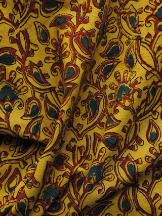 Yellow Maroon Green Ajrakh Hand Block Printed Cotton Blouse Fabric - BPA022
