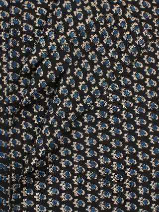 Black Indigo Ivory Hand Block Printed Cotton Fabric Per Meter - F001F2260