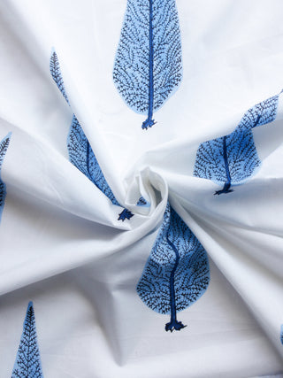 White Indigo Light Blue Hand Block Printed Cotton Fabric Per Meter - F001F1500