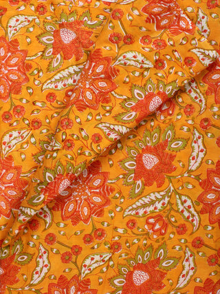 Yellow Red Green Hand Block Printed Cotton Fabric Per Meter - F001F2224