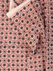 Pink Grey Hand Block Printed Cotton Fabric Per Meter - F001F2179